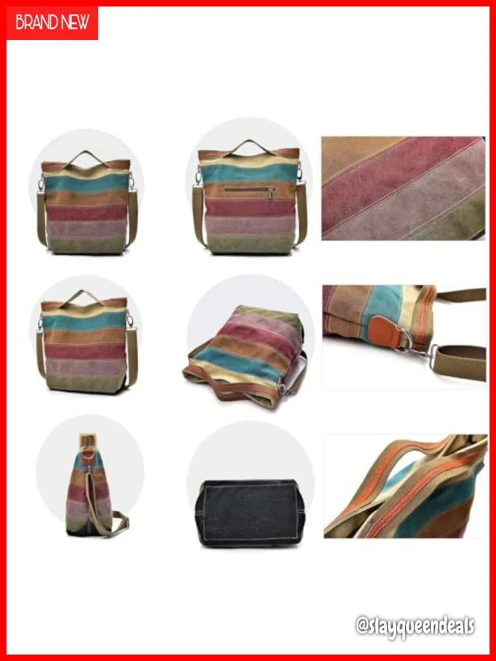 CVFAJI Canvas Hobo Handbag Multi-Color Tote Crossbody Adjustable Strap